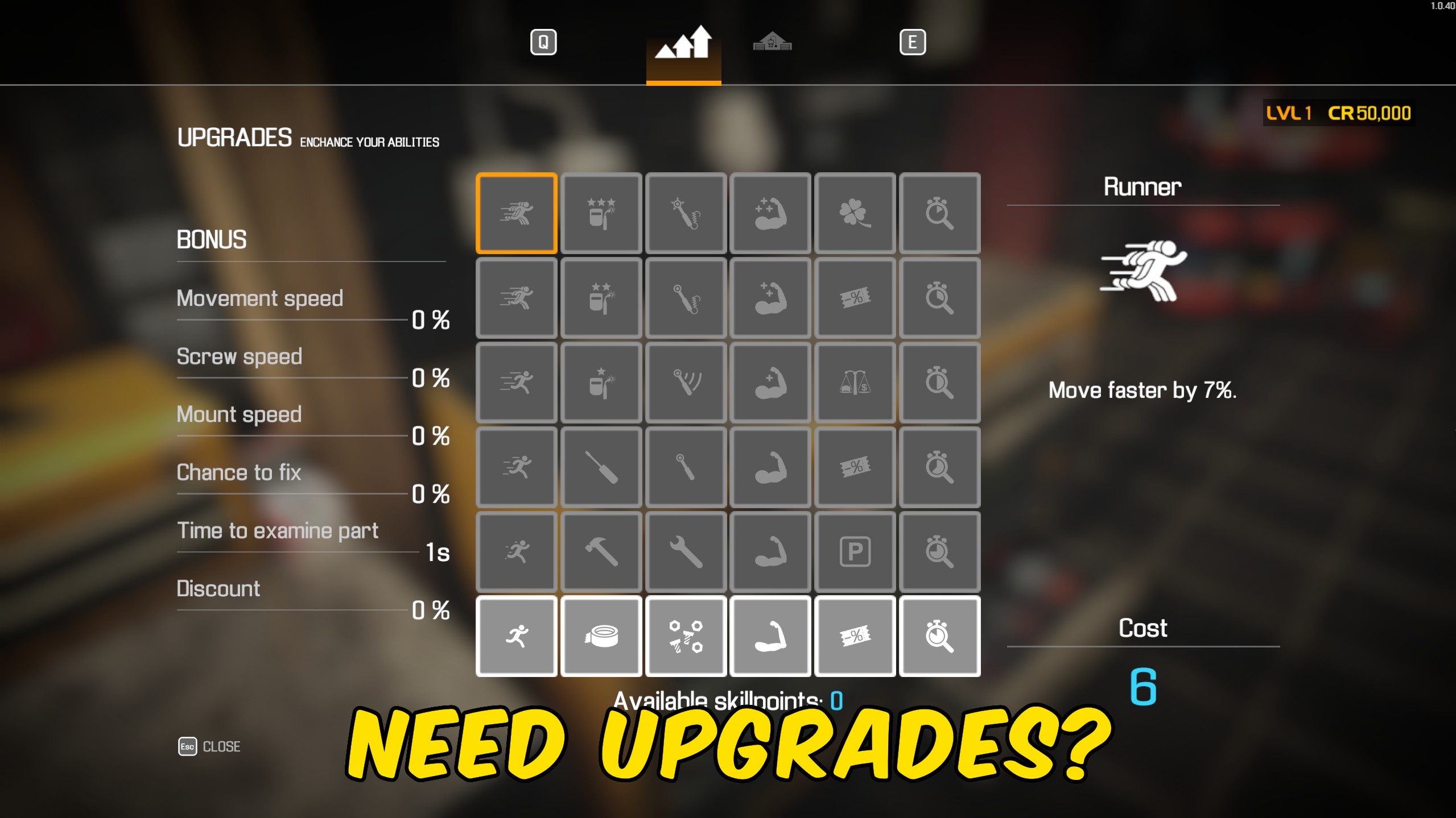 Unlock All Skills & Garage